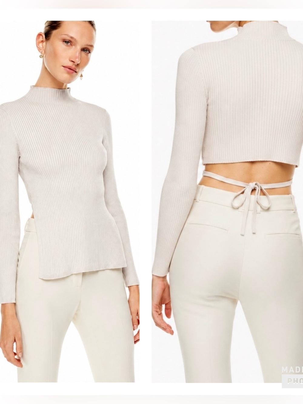 🌿Aritzia Babaton Sculpt Knit Tie-Back Longsleeve Matte Pearl L